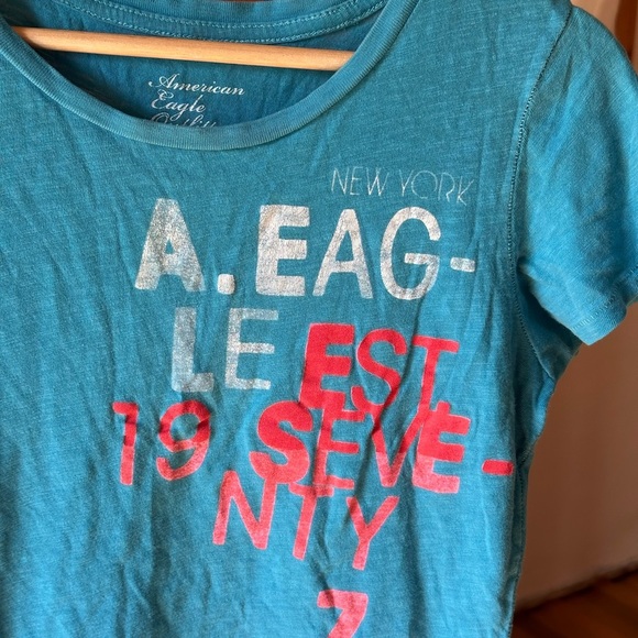 American Eagle Outfitters Teal Blue Graphic women’s Tee Y2K Med A7 - Picture 1 of 10
